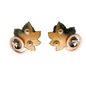 MATISSE Renoir Copper "Leaf" Orange Enamel Modernist Clip Earrings